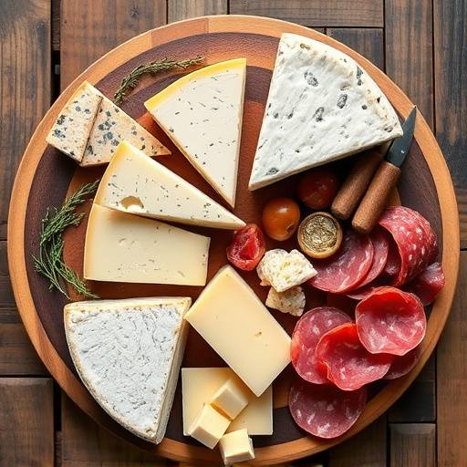 A selection of artisanal cheeses from Sardinia displayed on a wooden board