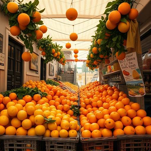 Sicilian market with fresh oranges and lemons
